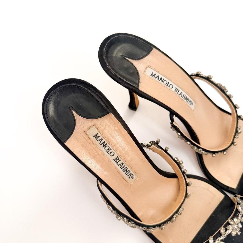 Manolo Blahnik crystal embellished black satin heels sandals IT 37 US 7 vintage - Picture 4 of 8